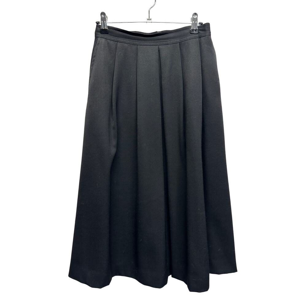 Vtg 90s Lands' End Charter Collection Black Pleated Midi Skirt Size 8